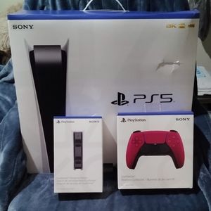 PlayStation 5 Disk Edition Bundle includes Cosmic Red Controller and Charging st